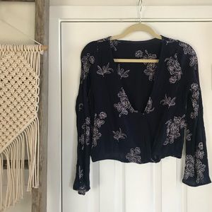 Black Flowy Blouse With Embroidered Flowers